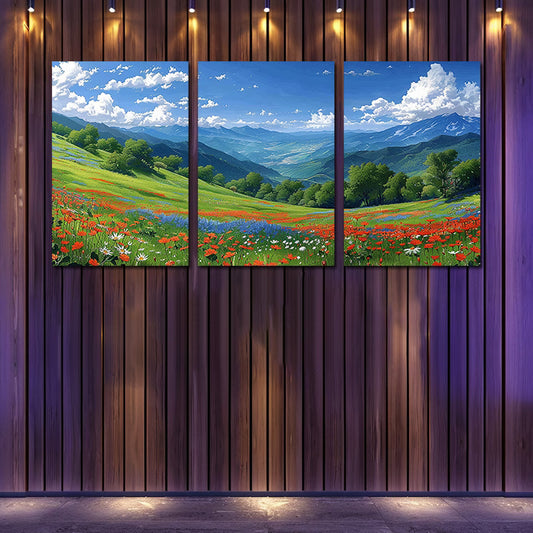 3pcs beautiful field of wildflowers Wall Art Set Canvas Framed 60x90cm - High Quality Print 100% Australian Made Wall Canvas Ready to Hang