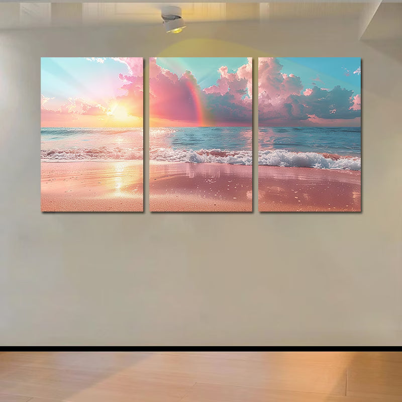 3pcs Beach Sunset with Pastel Rainbow Wall Art Set Canvas Framed 40x60cm - High Quality Print 100% Australian Made Wall Canvas Ready to Hang - Bella Home Decor