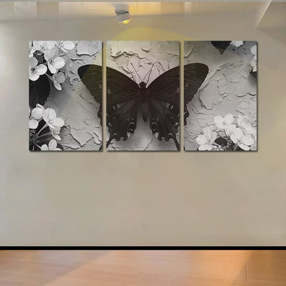 3pcs Black Butterfly Illustration Wall Art Set Canvas Framed 40x60cm - High Quality Print 100% Australian Made Wall Canvas Ready to Hang - Bella Home Decor