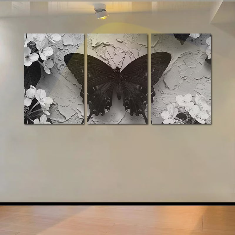 3pcs Black Butterfly Illustration Wall Art Set Canvas Framed 50x70cm - High Quality Print 100% Australian Made Wall Canvas Ready to Hang - Bella Home Decor