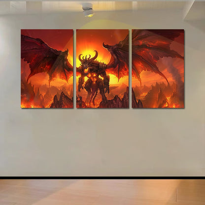 3pcs Dark Fantasy Dragon Mythical Creature Wall Art Set Canvas Framed 60x90cm - High Quality Print 100% Australian Made Wall Canvas Ready to Hang - Bella Home Decor