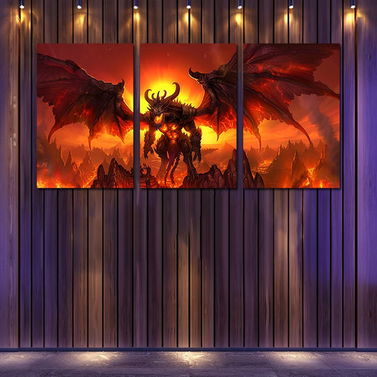 3pcs Dark Fantasy Dragon Mythical Creature Wall Art Set Canvas Framed 50x70cm - High Quality Print 100% Australian Made Wall Canvas Ready to Hang