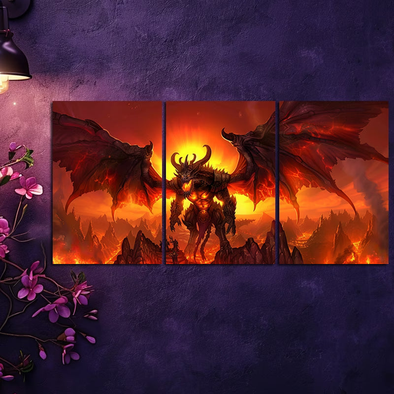 3pcs Dark Fantasy Dragon Mythical Creature Wall Art Set Canvas Framed 60x90cm - High Quality Print 100% Australian Made Wall Canvas Ready to Hang - Bella Home Decor