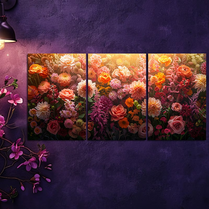 3pcs Large Arrangement of Flowers Wall Art Set Canvas Framed 60x90cm - High Quality Print 100% Australian Made Wall Canvas Ready to Hang