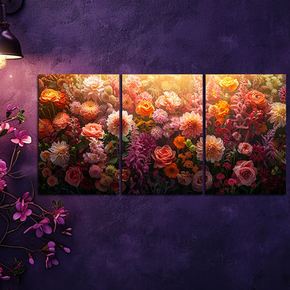 3pcs Large Arrangement of Flowers Wall Art Set Canvas Framed 60x90cm - High Quality Print 100% Australian Made Wall Canvas Ready to Hang