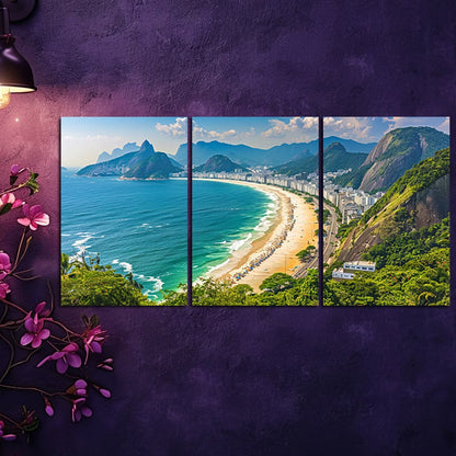 3pcs Rio De Janeiro Beach Panoramic Wall Art Set Canvas Framed 50x70cm - High Quality Print 100% Australian Made Wall Canvas Ready to Hang
