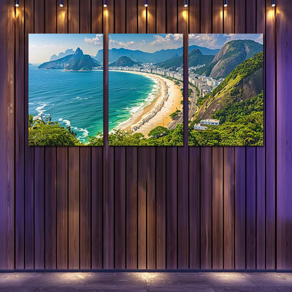 3pcs Rio De Janeiro Beach Panoramic Wall Art Set Canvas Framed 50x70cm - High Quality Print 100% Australian Made Wall Canvas Ready to Hang