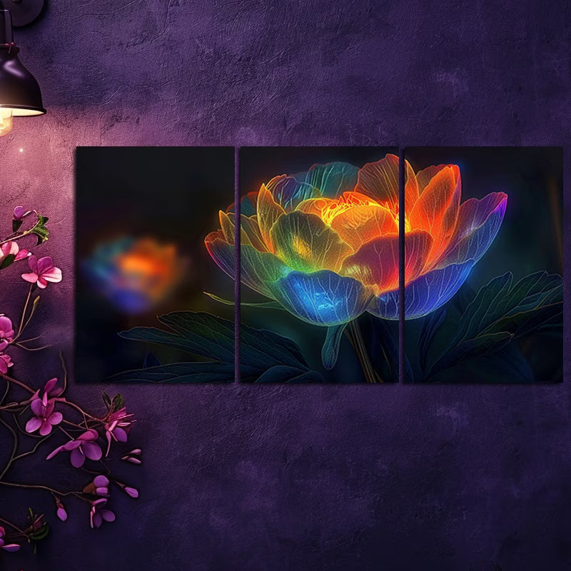 3pcs Peony Flower with Rainbow Colors Wall Art Set Canvas Framed 60x90cm - High Quality Print 100% Australian Made Wall Canvas Ready to Hang