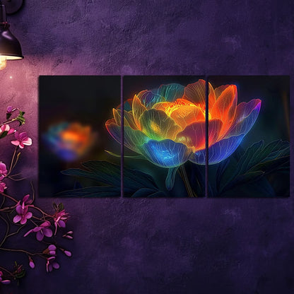 3pcs Peony Flower with Rainbow Colors Wall Art Set Canvas Framed 60x90cm - High Quality Print 100% Australian Made Wall Canvas Ready to Hang