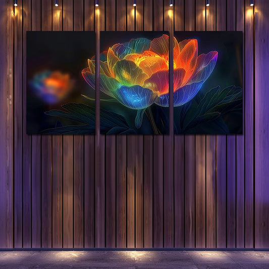 3pcs Peony Flower with Rainbow Colors Wall Art Set Canvas Framed 50x70cm - High Quality Print 100% Australian Made Wall Canvas Ready to Hang