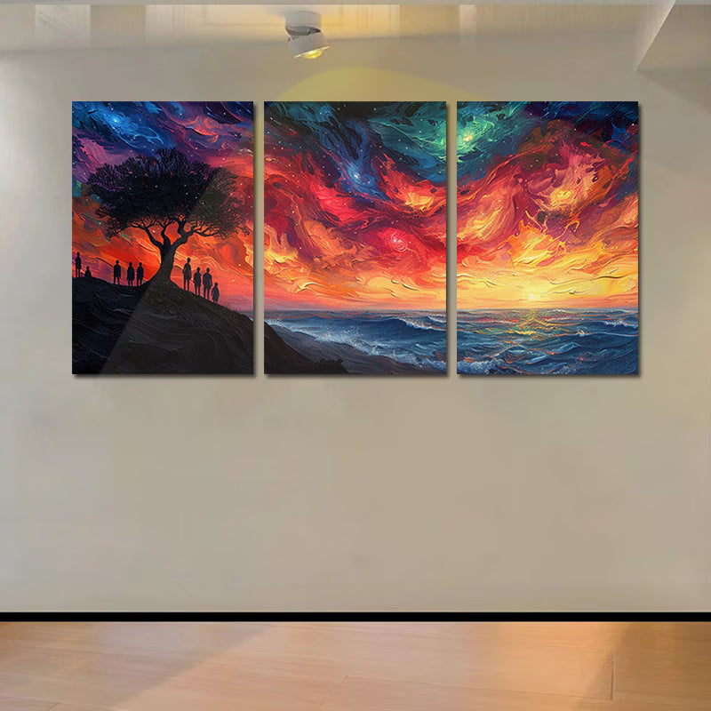 3pcs Psychedelic Tree of Life Vibrant Sunset Wall Art Set Canvas Framed 40x60cm - High Quality Print 100% Australian Made Wall Canvas Ready to Hang