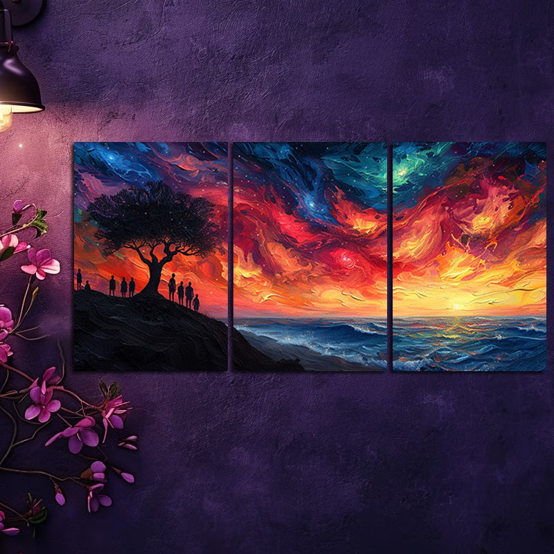 3pcs Psychedelic Tree of Life Vibrant Sunset Wall Art Set Canvas Framed 60x90cm - High Quality Print 100% Australian Made Wall Canvas Ready to Hang