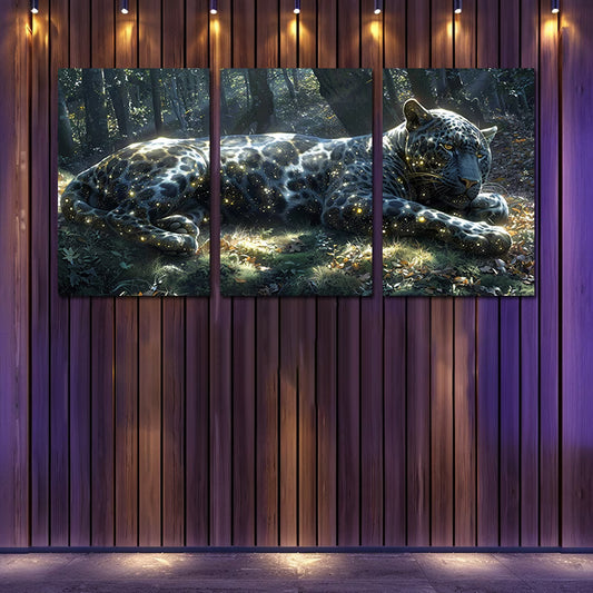 3pcs Charming Crystal Jaguar Wall Art Set Canvas Framed 60x90cm - High Quality Print 100% Australian Made Wall Canvas Ready to Hang