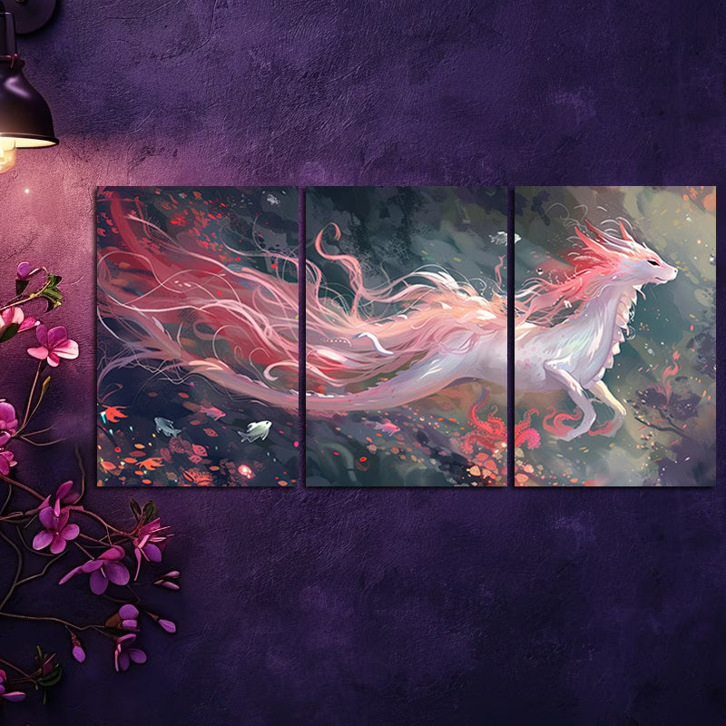 3pcs Pink-Haired Dragon Illustration Wall Art Set Canvas Framed 60x90cm - High Quality Print 100% Australian Made Wall Canvas Ready to Hang
