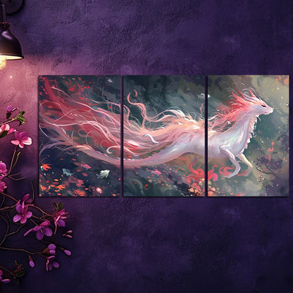 3pcs Pink-Haired Dragon Illustration Wall Art Set Canvas Framed 50x70cm - High Quality Print 100% Australian Made Wall Canvas Ready to Hang