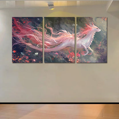 3pcs Pink-Haired Dragon Illustration Wall Art Set Canvas Framed 50x70cm - High Quality Print 100% Australian Made Wall Canvas Ready to Hang