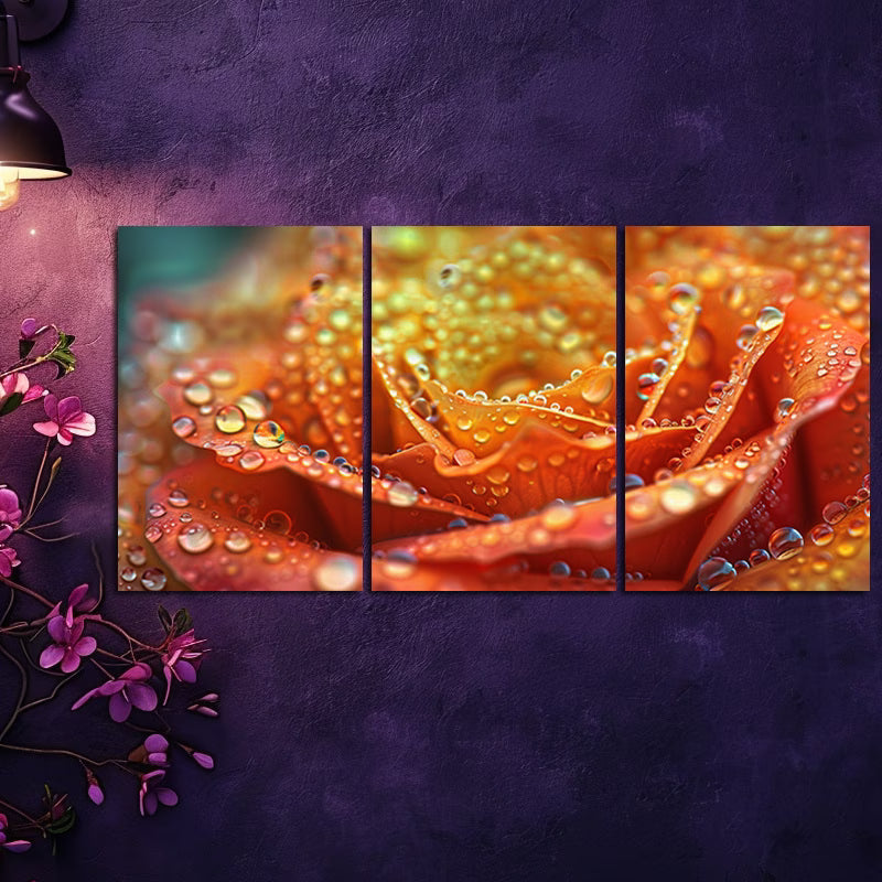 3pcs Abstract Colorful Rose with Water Drops Wall Art Set Canvas Framed 60x90cm - High Quality Print 100% Australian Made Wall Canvas Ready to Hang - Bella Home Decor