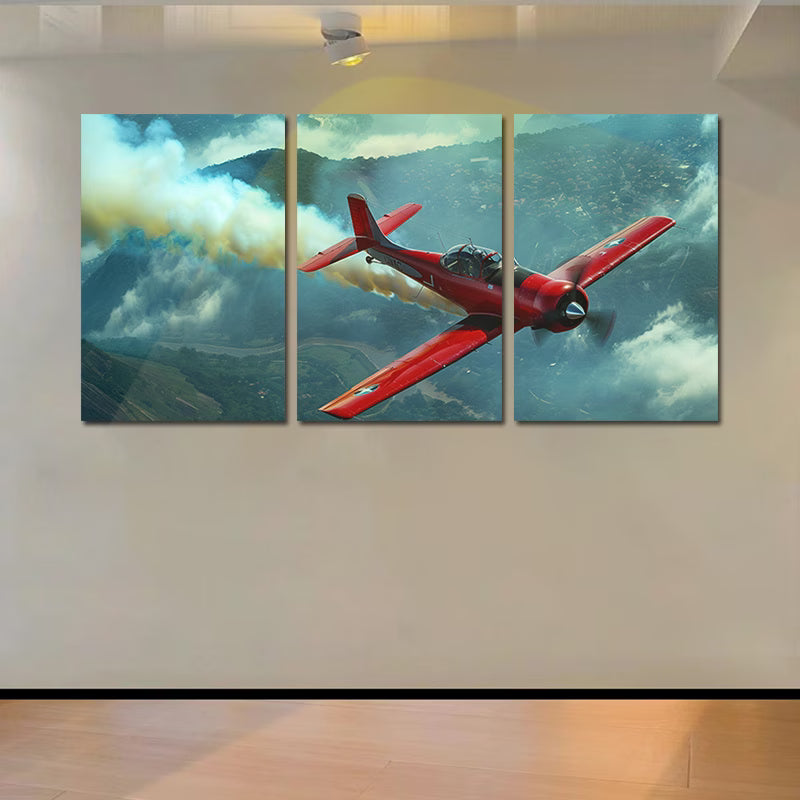 3pcs Aerobatic Plane Illustration Wall Art Set Canvas Framed 40x60cm - High Quality Print 100% Australian Made Wall Canvas Ready to Hang - Bella Home Decor