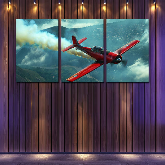 3pcs Aerobatic Plane Illustration Wall Art Set Canvas Framed 60x90cm - High Quality Print 100% Australian Made Wall Canvas Ready to Hang