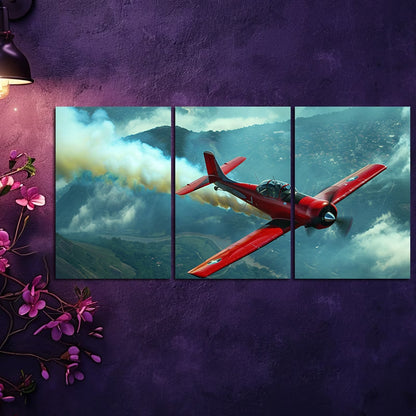 3pcs Aerobatic Plane Illustration Wall Art Set Canvas Framed 60x90cm - High Quality Print 100% Australian Made Wall Canvas Ready to Hang - Bella Home Decor