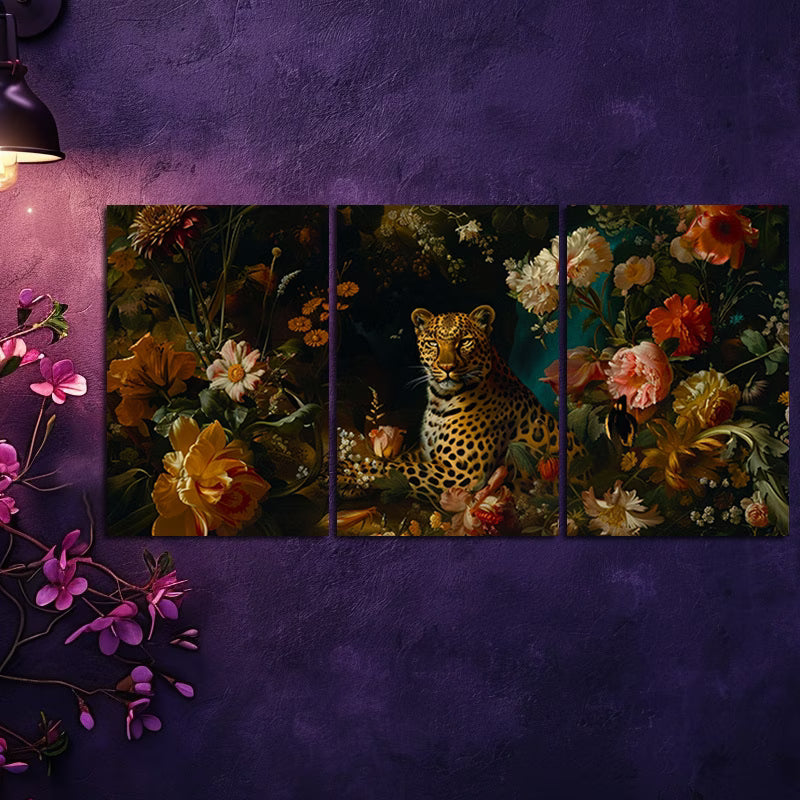 3pcs Floral and Leopard Wall Art Set Canvas Framed 60x90cm - High Quality Print 100% Australian Made Wall Canvas Ready to Hang - Bella Home Decor
