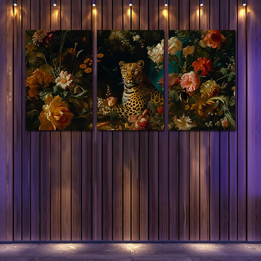 3pcs Floral and Leopard Wall Art Set Canvas Framed 50x70cm - High Quality Print 100% Australian Made Wall Canvas Ready to Hang