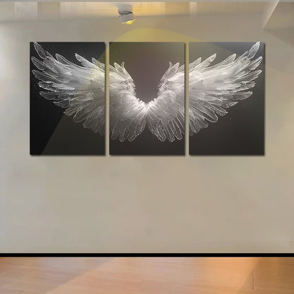 3pcs Luxurious Black and white Angel Wings Wall Art Set Canvas Framed 40x60cm - High Quality Print 100% Australian Made Wall Canvas Ready to Hang