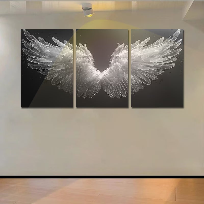 3pcs Luxurious Black and white Angel Wings Wall Art Set Canvas Framed 60x90cm - High Quality Print 100% Australian Made Wall Canvas Ready to Hang