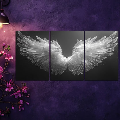 3pcs Luxurious Black and white Angel Wings Wall Art Set Canvas Framed 40x60cm - High Quality Print 100% Australian Made Wall Canvas Ready to Hang