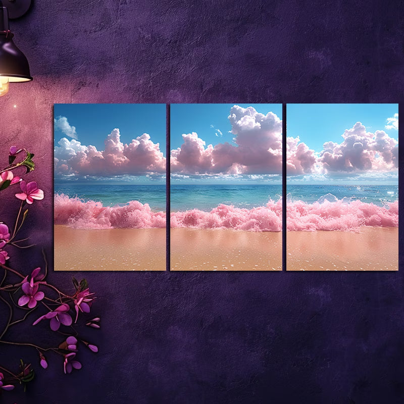 3pcs Charming Pastel Rainbow Sky & Ocean Wall Art Set Canvas Framed 60x90cm - High Quality Print 100% Australian Made Wall Canvas Ready to Hang