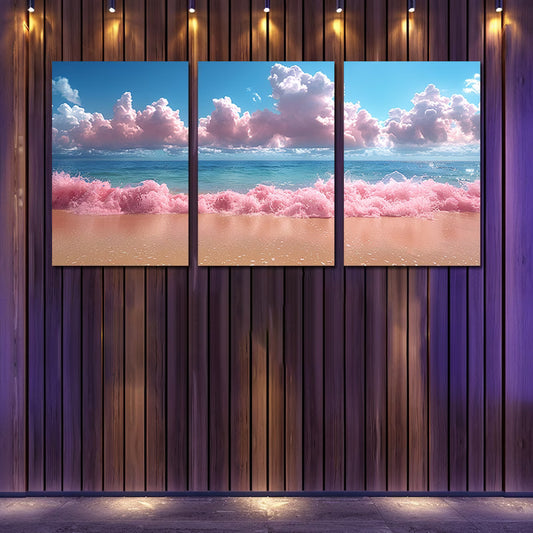 3pcs Charming Pastel Rainbow Sky & Ocean Wall Art Set Canvas Framed 60x90cm - High Quality Print 100% Australian Made Wall Canvas Ready to Hang