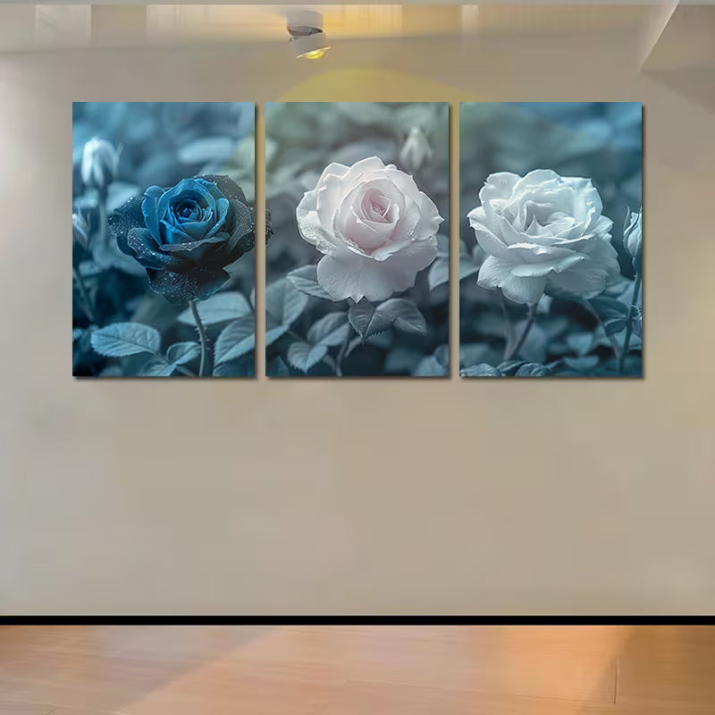 3pcs Blue & White Blue Roses with Leaves Wall Art Set Canvas Framed 40x60cm - High Quality Print 100% Australian Made Wall Canvas Ready to Hang - Bella Home Decor