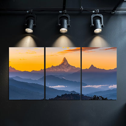 3pcs Annapurna Range Himalayas Silhouette Wall Art Set Canvas Framed 40x60cm - High Quality Print 100% Australian Made Wall Canvas Ready to Hang - Bella Home Decor