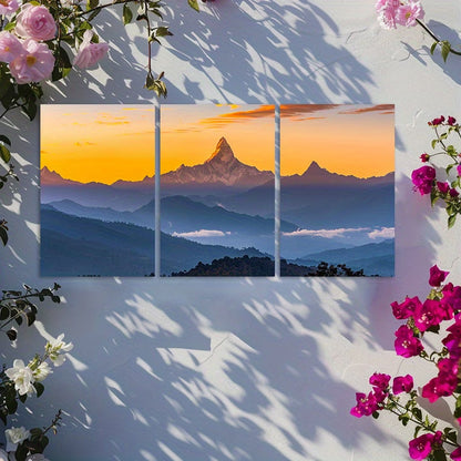 3pcs Annapurna Range Himalayas Silhouette Wall Art Set Canvas Framed 60x90cm - High Quality Print 100% Australian Made Wall Canvas Ready to Hang - Bella Home Decor