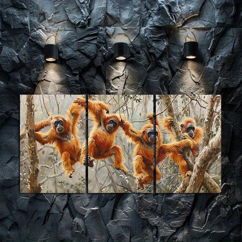 3pcs Mischievous Monkeys in The Dense Forest Wall Art Set Canvas Framed 40x60cm - High Quality Print 100% Australian Made Wall Canvas Ready to Hang
