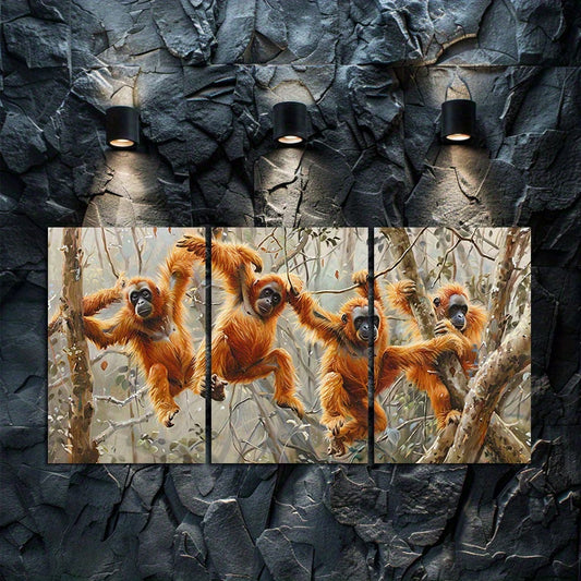 3pcs Mischievous Monkeys in The Dense Forest Wall Art Set Canvas Framed 50x70cm - High Quality Print 100% Australian Made Wall Canvas Ready to Hang