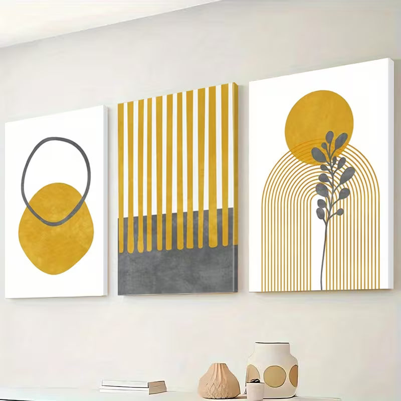 3pcs Black and Yellow Geometric Shapes Abstract Wall Art Set Canvas Framed 40x60cm - High Quality Print 100% Australian Made Wall Canvas Ready to Hang - Bella Home Decor