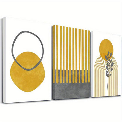 3pcs Black and Yellow Geometric Shapes Abstract Wall Art Set Canvas Framed 40x60cm - High Quality Print 100% Australian Made Wall Canvas Ready to Hang - Bella Home Decor