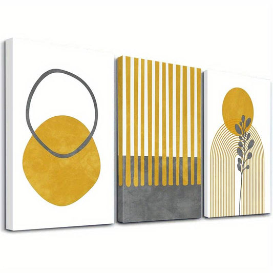 3pcs Black and Yellow Geometric Shapes Abstract Wall Art Set Canvas Framed 40x60cm - High Quality Print 100% Australian Made Wall Canvas Ready to Hang