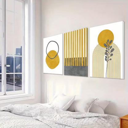 3pcs Black and Yellow Geometric Shapes Abstract Wall Art Set Canvas Framed 40x60cm - High Quality Print 100% Australian Made Wall Canvas Ready to Hang - Bella Home Decor