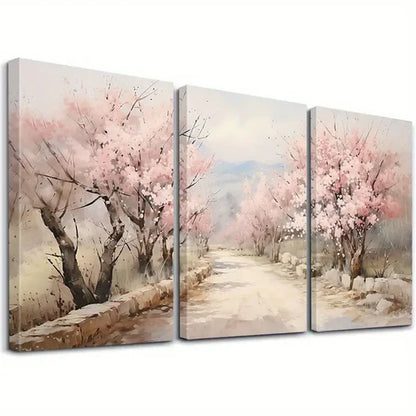 3pcs Cherry Blossom Landscape Wall Art Set Canvas Unframed - High Quality Print 100% Australian Made Wall Canvas - Bella Home Decor