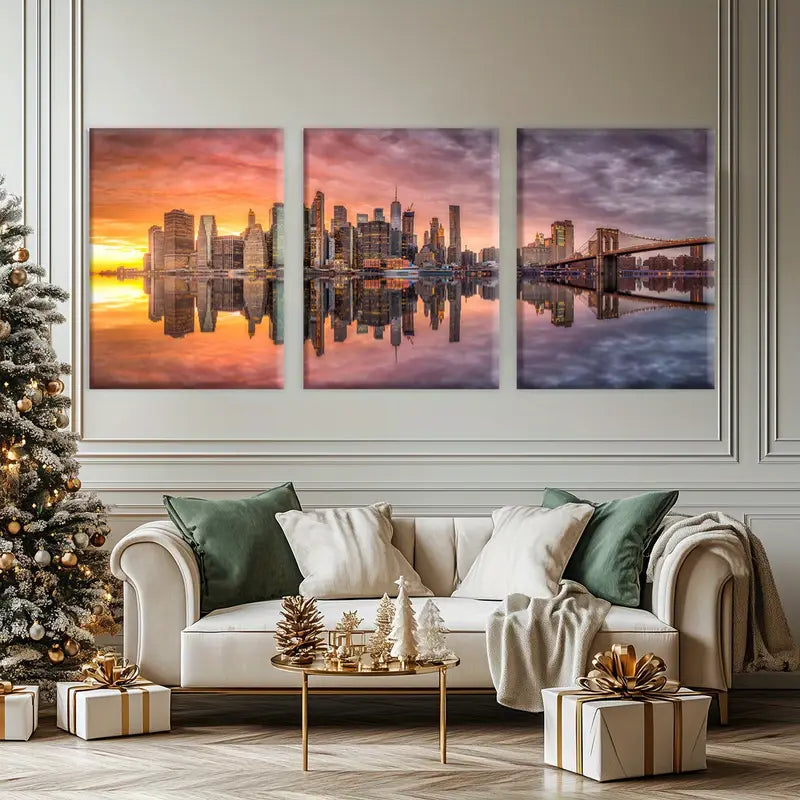 3pcs Modern City Skyline Metal Print Ready to Hang Art