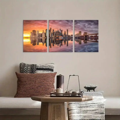 3pcs Modern City Skyline Metal Print Ready to Hang Art