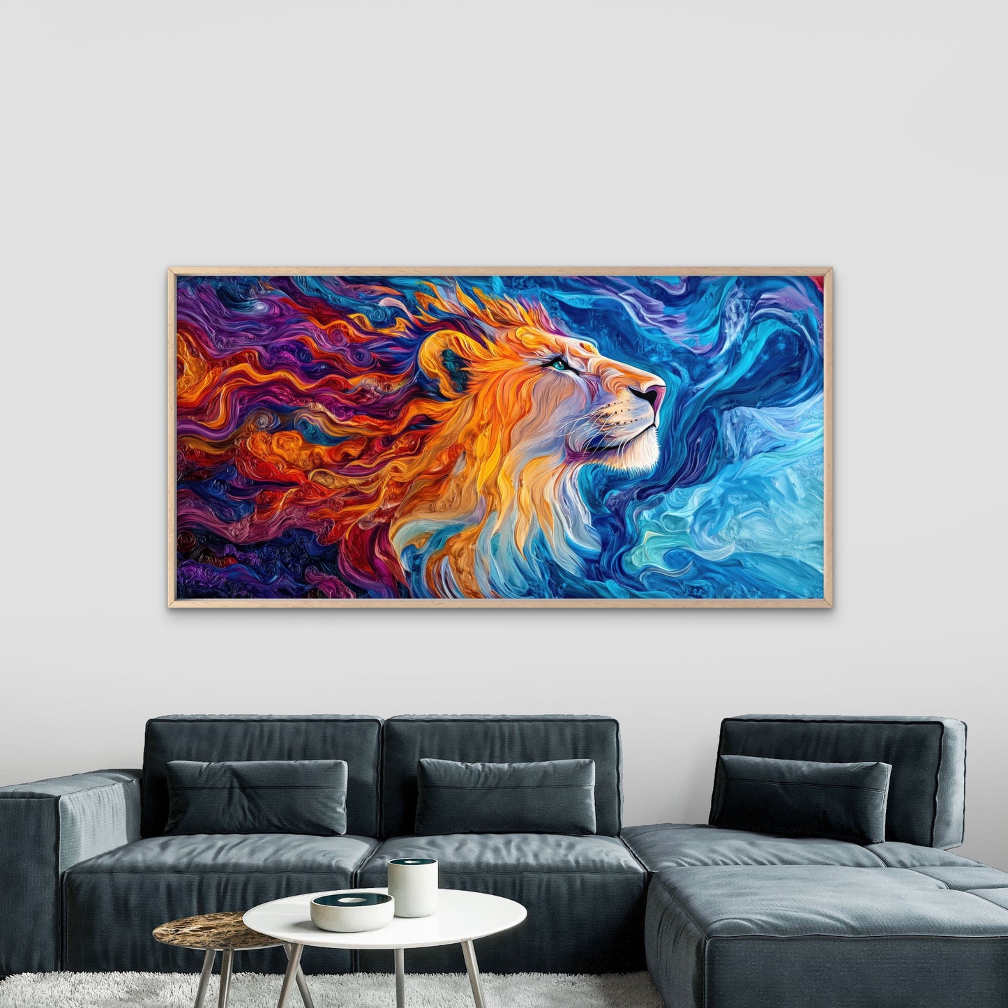 Vibrant Abstract Lion Art Wall Art Canvas Office Home Room Framed 120x60cm
