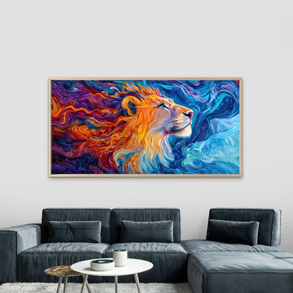 Vibrant Abstract Lion Art Wall Art Canvas Office Home Room Framed 120x60cm