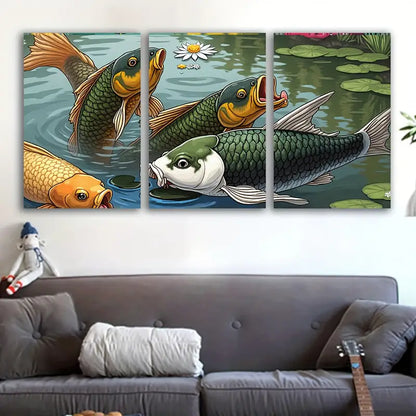 3pcs Satin Fish Swim Artistic Poster Wall Art Set Canvas Framed 60x90cm - High Quality Print 100% Australian Made Wall Canvas Ready to Hang