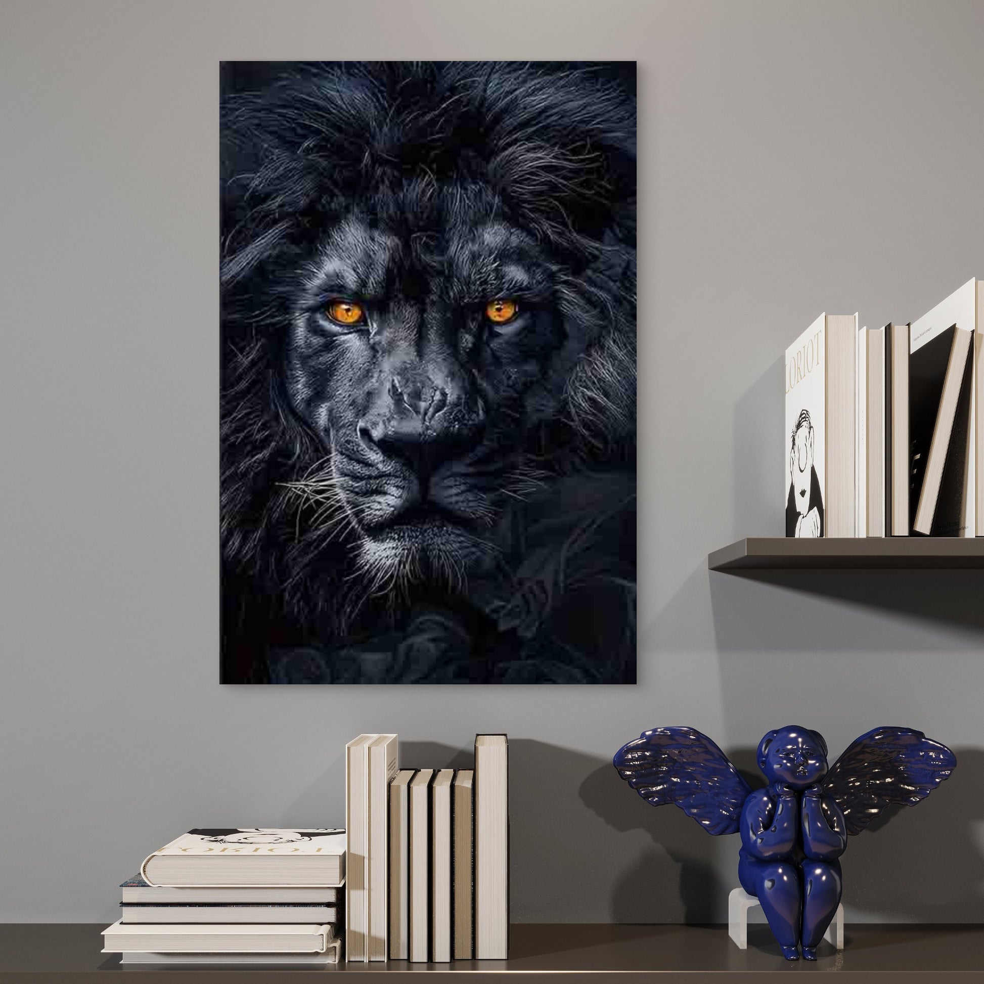 Majestic Black Lion60x90cm Metal Print Ready to Hang - Bella Home Decor