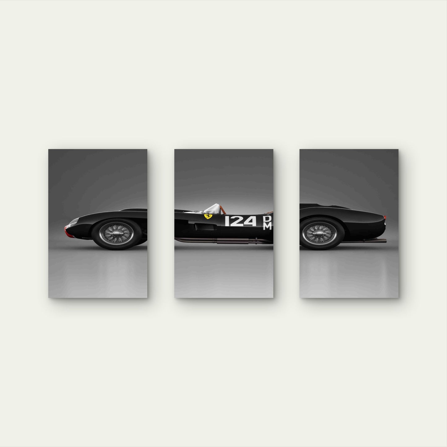 3pcs Classic Black Retro Roadster Racing Car Metal Print Ready to Hang Art