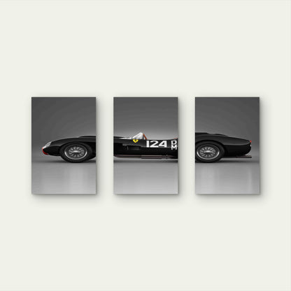 3pcs Classic Black Retro Roadster Racing Car Metal Print Ready to Hang Art