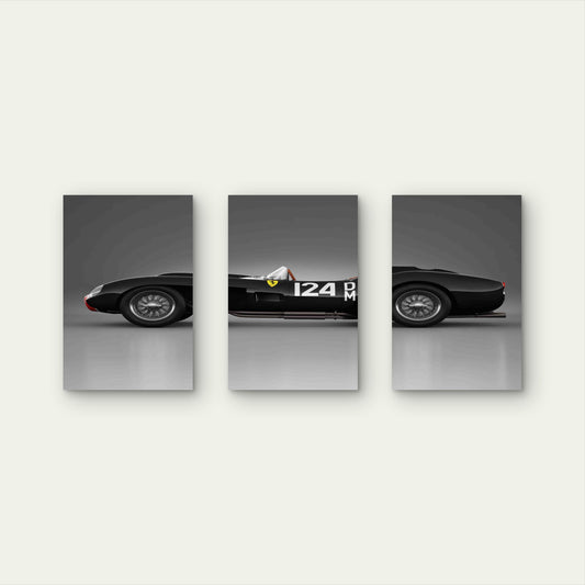 3pcs Classic Black Retro Roadster Racing Car Metal Print Ready to Hang Art